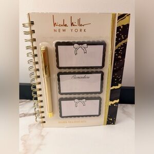 Nicole Miller New York Spiral Notebook with Pen & Sticky Notes - Black & Gold
